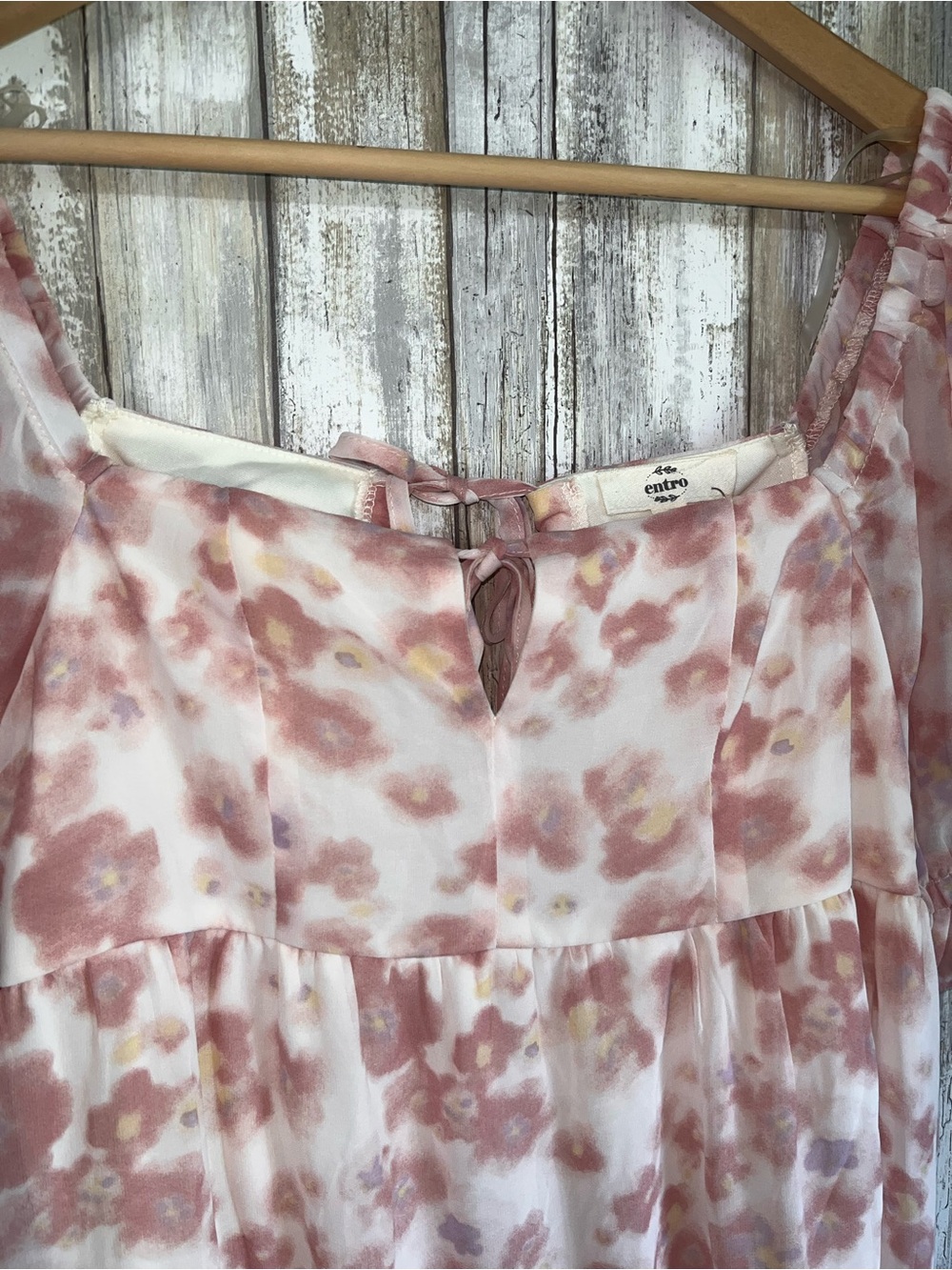 NWT Entro Pink Floral Puff Sleeve Open Back High Low Midi Dress S - Picture 4 of 7